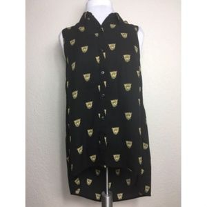 FOREVER 21 COLLARED HIGH LOW CHEETAH TOP